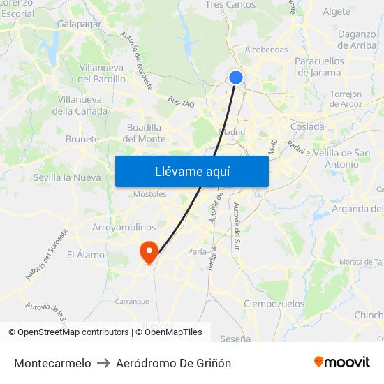 Montecarmelo to Aeródromo De Griñón map