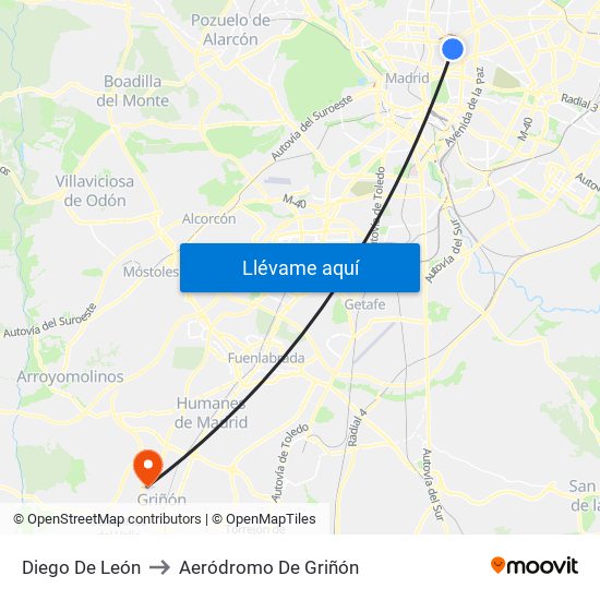 Diego De León to Aeródromo De Griñón map