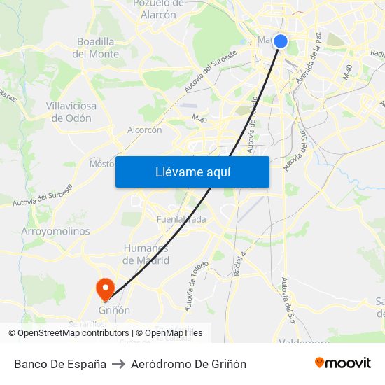 Banco De España to Aeródromo De Griñón map