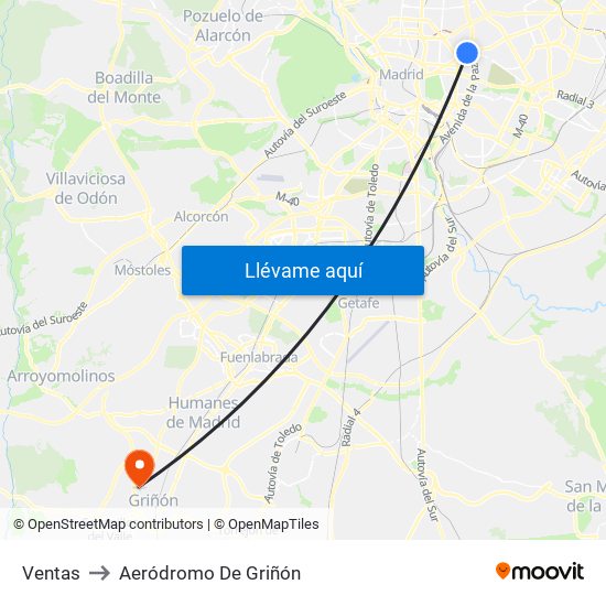 Ventas to Aeródromo De Griñón map