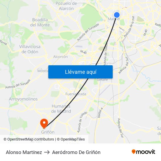 Alonso Martínez to Aeródromo De Griñón map