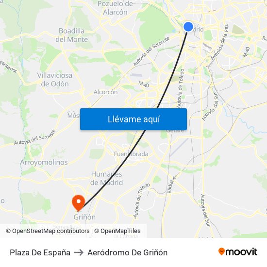 Plaza De España to Aeródromo De Griñón map