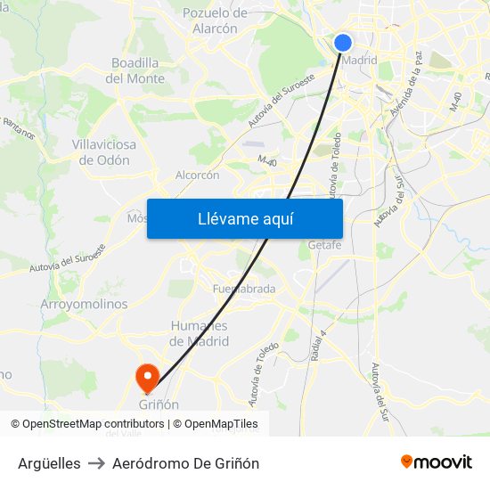 Argüelles to Aeródromo De Griñón map