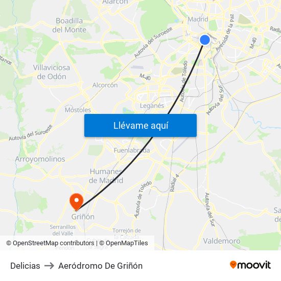 Delicias to Aeródromo De Griñón map