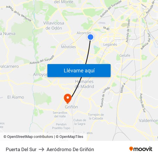 Puerta Del Sur to Aeródromo De Griñón map