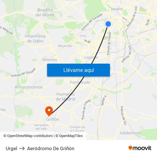 Urgel to Aeródromo De Griñón map