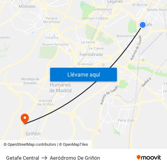 Getafe Central to Aeródromo De Griñón map