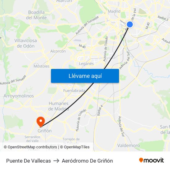 Puente De Vallecas to Aeródromo De Griñón map