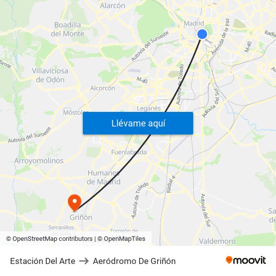 Estación Del Arte to Aeródromo De Griñón map