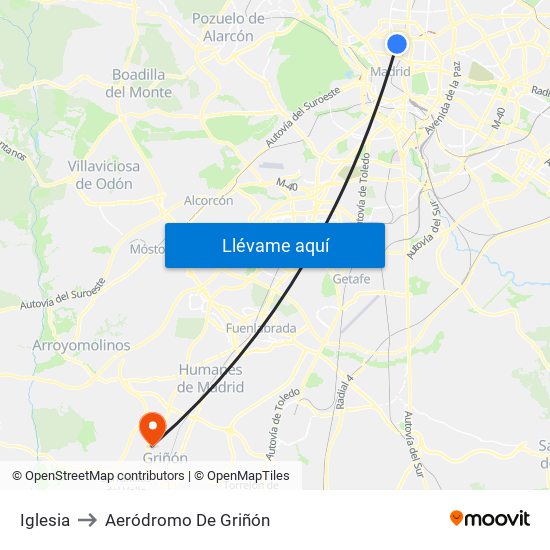Iglesia to Aeródromo De Griñón map
