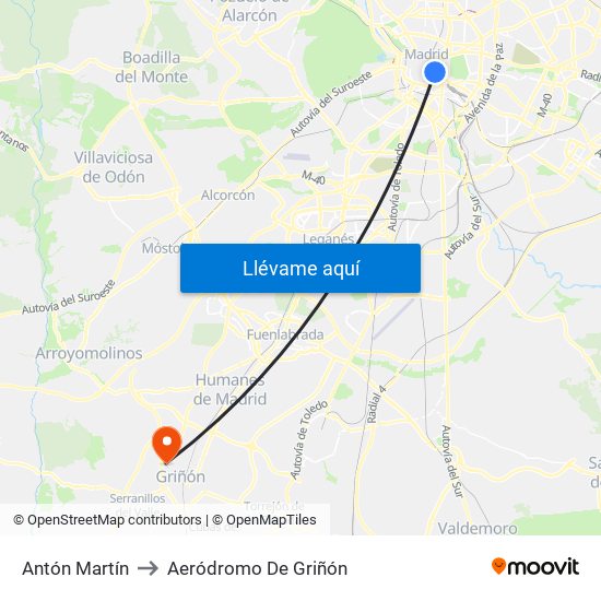 Antón Martín to Aeródromo De Griñón map
