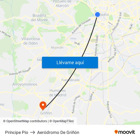 Príncipe Pío to Aeródromo De Griñón map