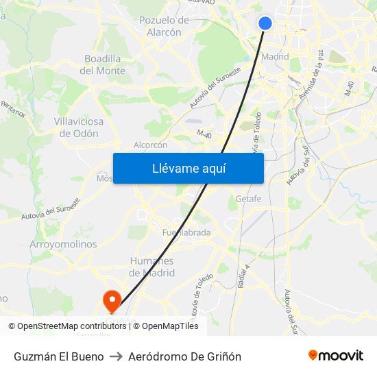 Guzmán El Bueno to Aeródromo De Griñón map