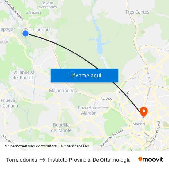 Torrelodones to Instituto Provincial De Oftalmología map