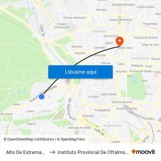 Alto De Extremadura to Instituto Provincial De Oftalmología map