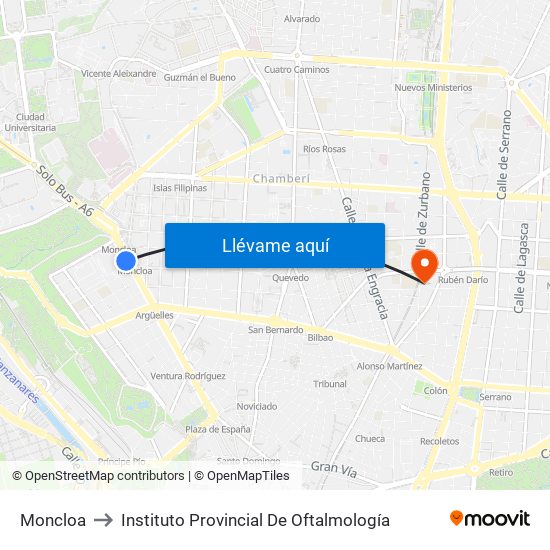 Moncloa to Instituto Provincial De Oftalmología map
