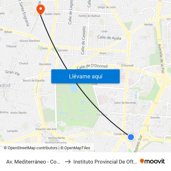 Av. Mediterráneo - Conde Casal to Instituto Provincial De Oftalmología map