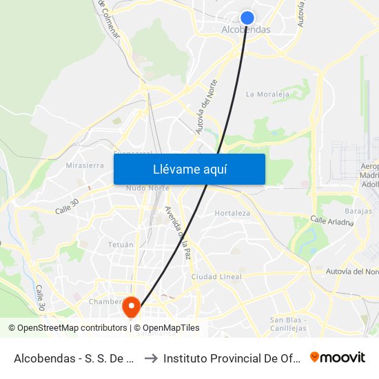 Alcobendas - S. S. De Los Reyes to Instituto Provincial De Oftalmología map