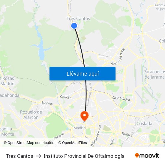 Tres Cantos to Instituto Provincial De Oftalmología map