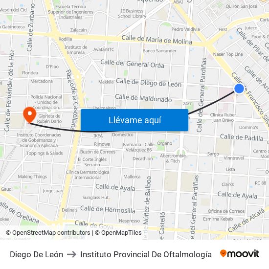 Diego De León to Instituto Provincial De Oftalmología map