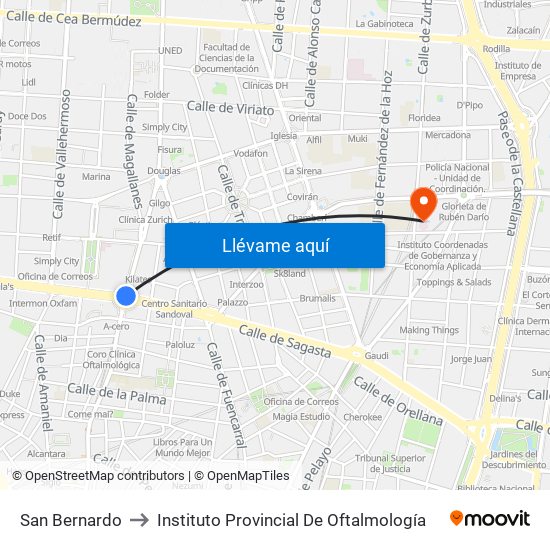 San Bernardo to Instituto Provincial De Oftalmología map
