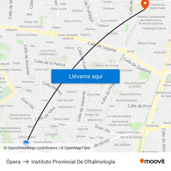 Ópera to Instituto Provincial De Oftalmología map