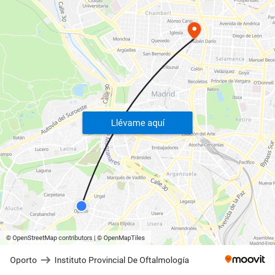 Oporto to Instituto Provincial De Oftalmología map