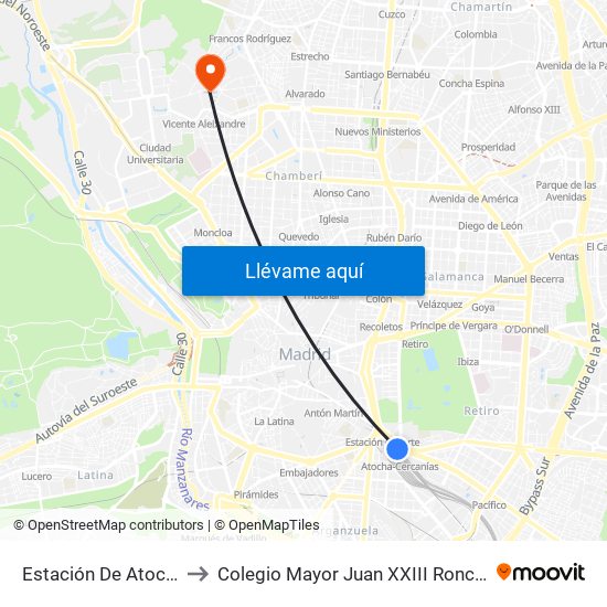 Estación De Atocha to Colegio Mayor Juan XXIII Roncalli map