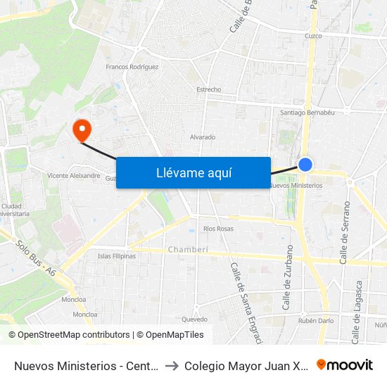 Nuevos Ministerios - Centro Comercial to Colegio Mayor Juan XXIII Roncalli map