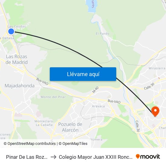 Pinar De Las Rozas to Colegio Mayor Juan XXIII Roncalli map