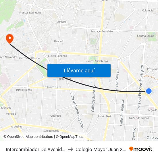 Intercambiador De Avenida De América to Colegio Mayor Juan XXIII Roncalli map