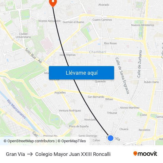 Gran Vía to Colegio Mayor Juan XXIII Roncalli map