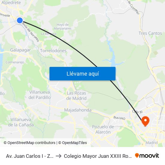 Av. Juan Carlos I - Zoco to Colegio Mayor Juan XXIII Roncalli map