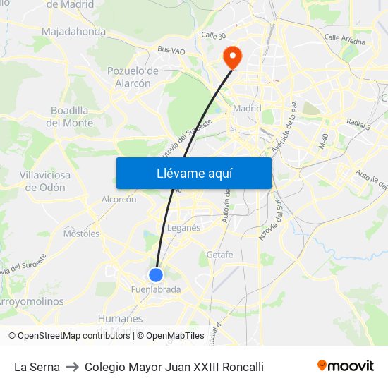 La Serna to Colegio Mayor Juan XXIII Roncalli map