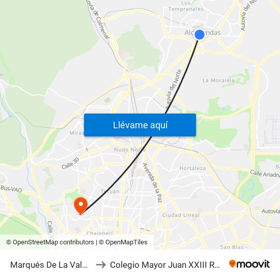 Marqués De La Valdavia to Colegio Mayor Juan XXIII Roncalli map
