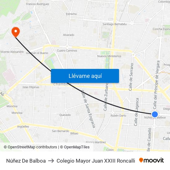 Núñez De Balboa to Colegio Mayor Juan XXIII Roncalli map