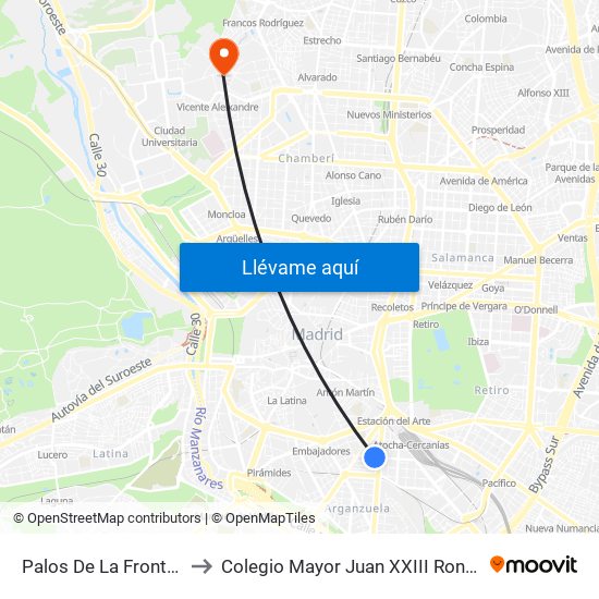 Palos De La Frontera to Colegio Mayor Juan XXIII Roncalli map