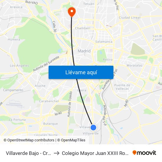 Villaverde Bajo - Cruce to Colegio Mayor Juan XXIII Roncalli map