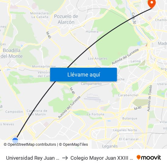 Universidad Rey Juan Carlos to Colegio Mayor Juan XXIII Roncalli map