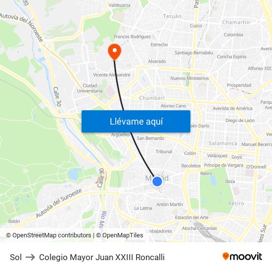 Sol to Colegio Mayor Juan XXIII Roncalli map