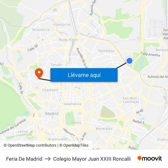 Feria De Madrid to Colegio Mayor Juan XXIII Roncalli map