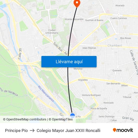 Príncipe Pío to Colegio Mayor Juan XXIII Roncalli map