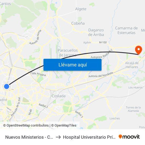 Nuevos Ministerios - Centro Comercial to Hospital Universitario Príncipe De Asturias map