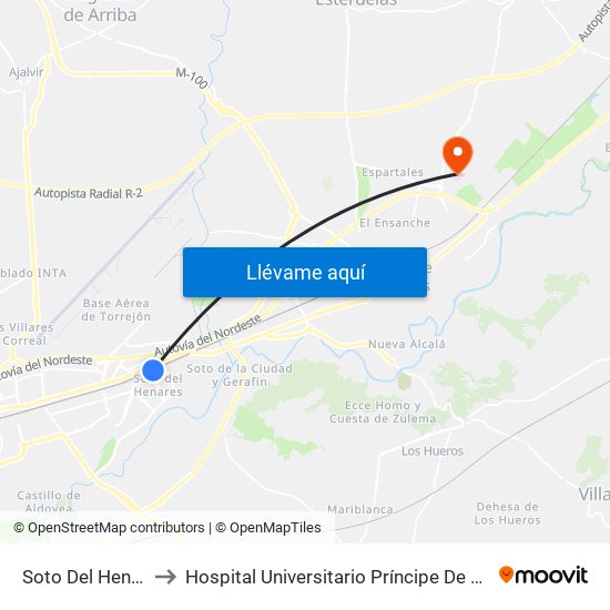 Soto Del Henares to Hospital Universitario Príncipe De Asturias map