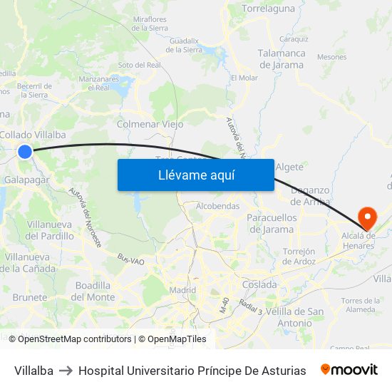 Villalba to Hospital Universitario Príncipe De Asturias map