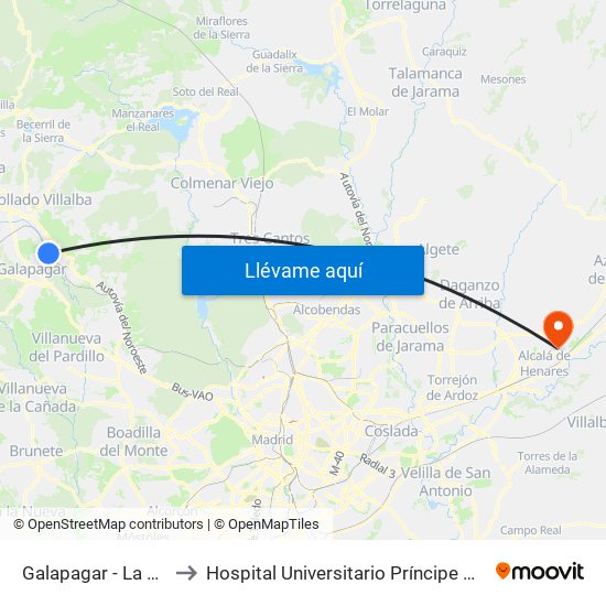 Galapagar - La Navata to Hospital Universitario Príncipe De Asturias map