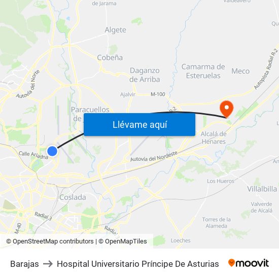 Barajas to Hospital Universitario Príncipe De Asturias map