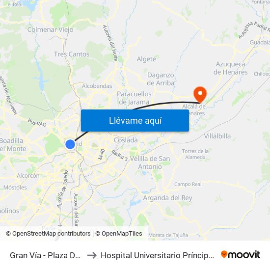 Gran Vía - Plaza De España to Hospital Universitario Príncipe De Asturias map