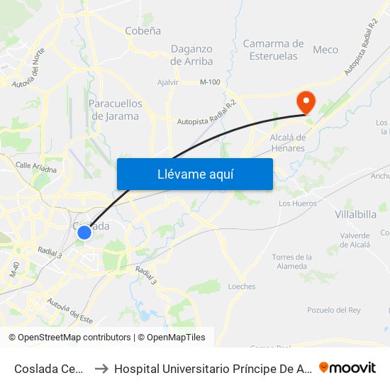 Coslada Central to Hospital Universitario Príncipe De Asturias map