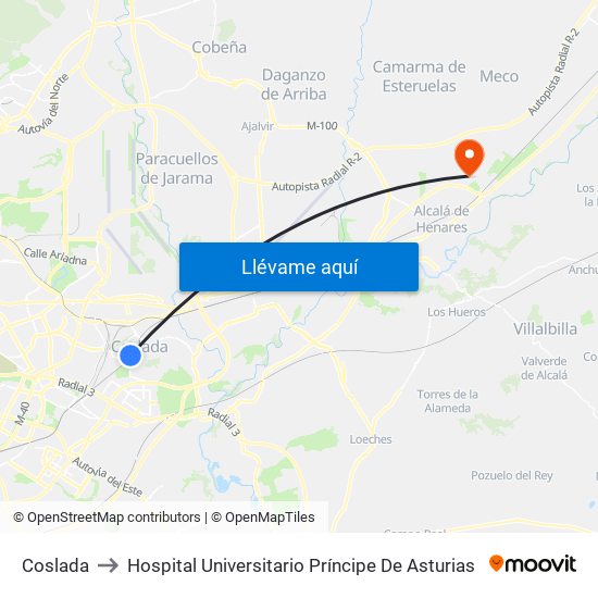 Coslada to Hospital Universitario Príncipe De Asturias map